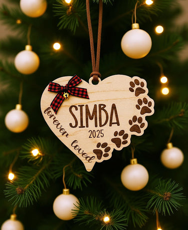 Personalized Dog heart Christmas 2025 Ornament, Engraved Birch Wood Holiday tree Keepsake