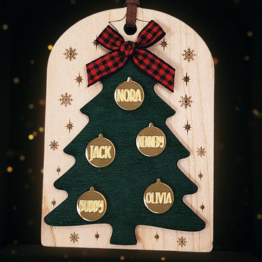 Personalized Family Christmas 2025 Ornament, Engraved tree Birch Wood Holiday tree Keepsake