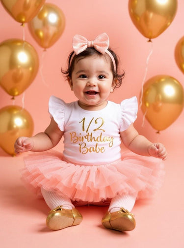 1/2 Birthday Girl Outfit: Peach Tutu Bloomer Set, peach & gold half BD