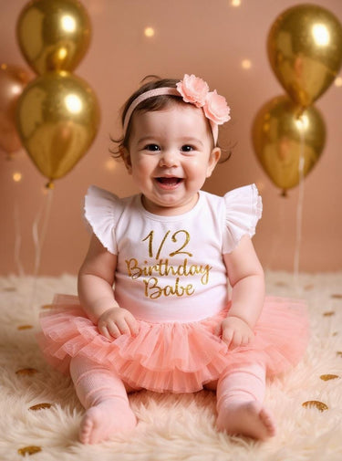1/2 Birthday Girl Outfit: Peach Tutu Bloomer Set, peach & gold half BD