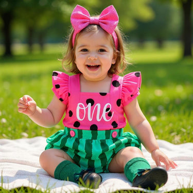 1st birthday pink watermelon romper melon party smash cake outfit