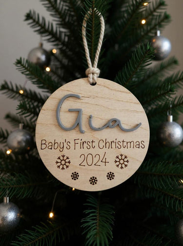 Personalized Baby's First Christmas Ornament: 2025 Engraved Birch Wood Keepsake