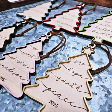 Personalized Christmas Ornament, 2025 Engraved Birch Wood Holiday tree  family Keepsake