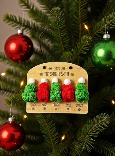 Personalized Family Christmas 2025 Ornament, Engraved 3D Knit hat Birch Wood Holiday tree Keepsake