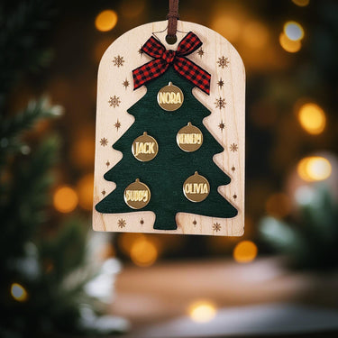 Personalized Family Christmas 2025 Ornament, Engraved tree Birch Wood Holiday tree Keepsake