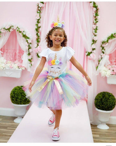 Rainbow Unicorn Birthday Outfit, Girls Magical horse Costume, Party tutu Dress