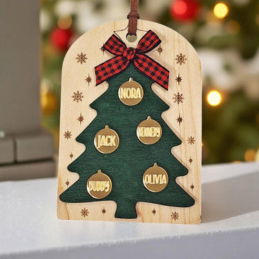 Personalized Family Christmas 2025 Ornament, Engraved tree Birch Wood Holiday tree Keepsake