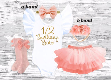 1/2 Birthday Girl Outfit: Peach Tutu Bloomer Set, peach & gold half BD