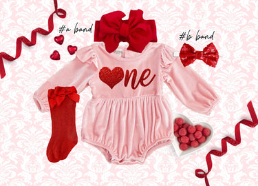 Valentine's Day 1st birthday girls heart one Velvet bubble Romper Pink Baby Outfit