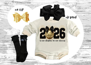 2026 New Year Baby Outfit, Black and gold Disco Ball 365 new chances toddler Romper