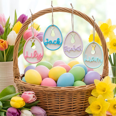 Personalized Easter Basket Tag: Wooden Bunny Egg Name Tag