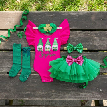 Baby's First St. Patrick's Day Outfit, Gnomes Leotard Tutu Bloomer Set