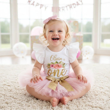 1st Birthday Outfit: Pink & Gold Floral Tutu Set